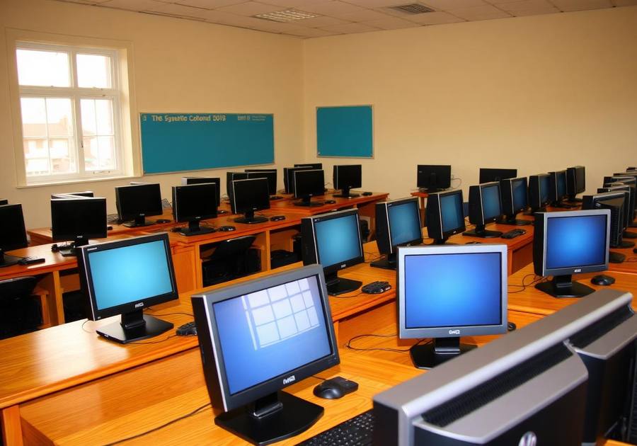 Computer Lab for schools — Desktops, monitors, keyboards, printers, computer tables — full lab setup.